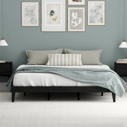 Serene Farmhouse Style King Wood Bed Frame - Black
