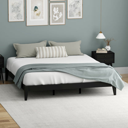 Serene Farmhouse Style King Wood Bed Frame - Black