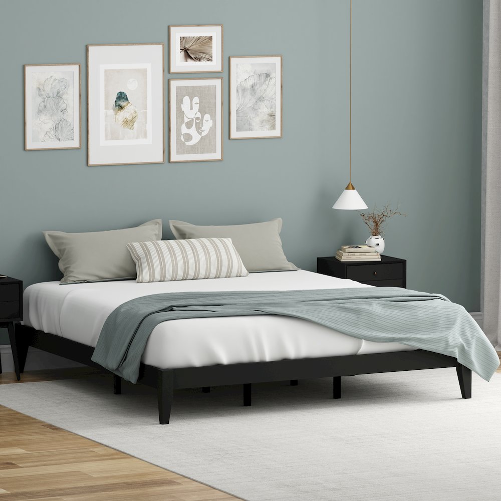 Serene Farmhouse Style King Wood Bed Frame - Black