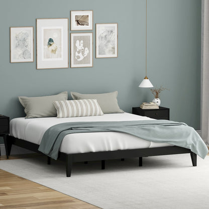 Serene Farmhouse Style King Wood Bed Frame - Black