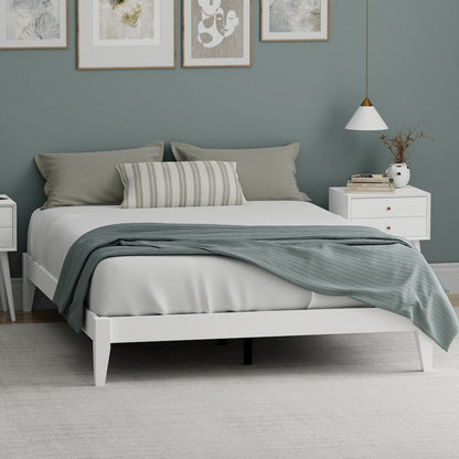 Serene Farmhouse Style Queen Wood Bed Frame - White