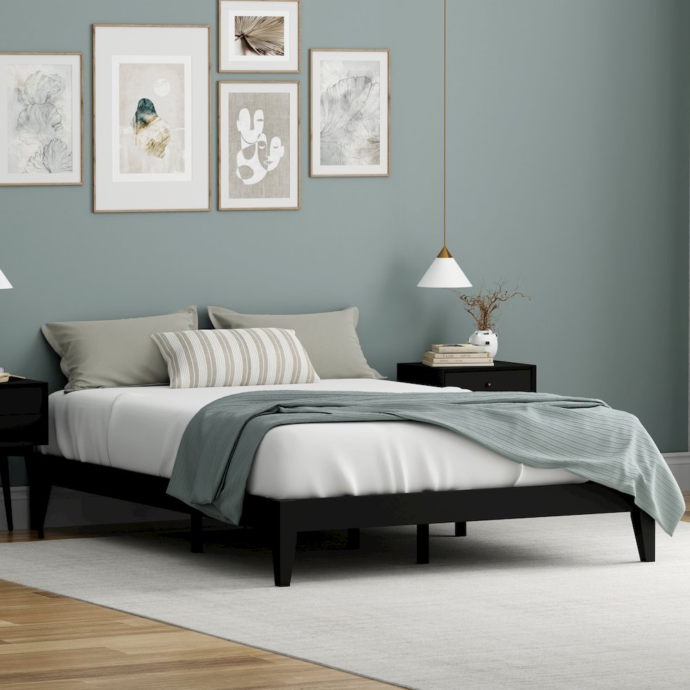 Serene Farmhouse StyleQueen Wood Bed Frame - Black
