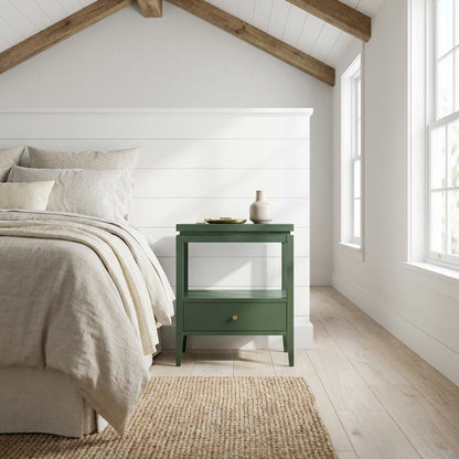 Evening Stand with Single Drawer and Gold Hardware for Casual or Farmhouse Decor