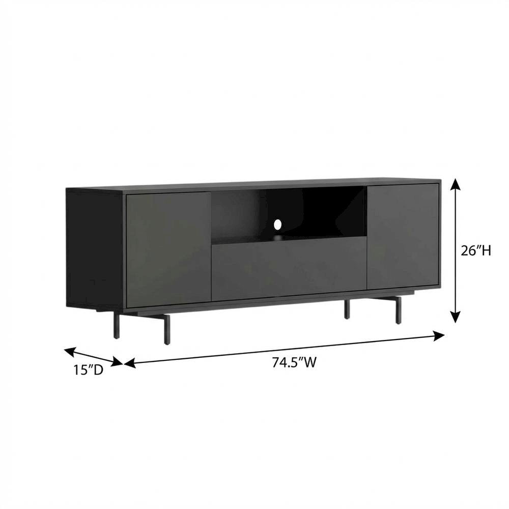 Black Laminate TV Console with 3 Doors and Modern Design
