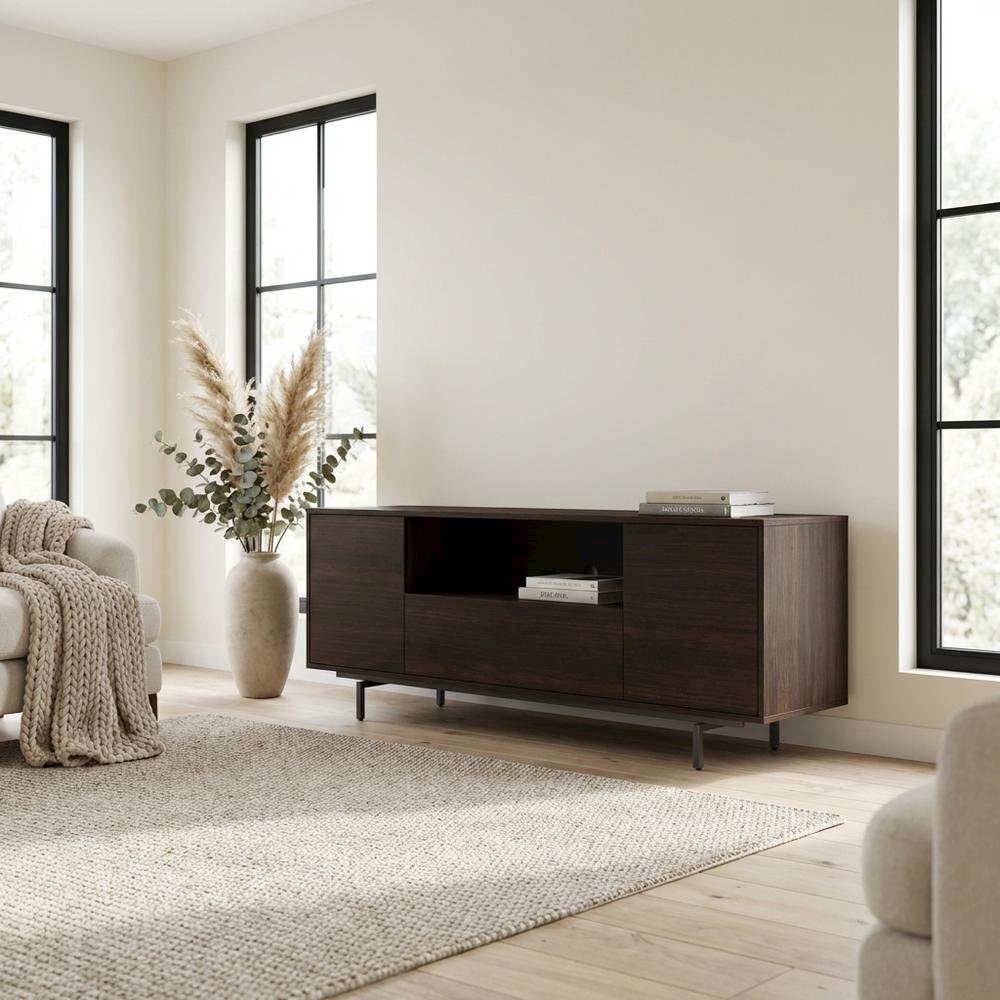 Walnut Laminate TV Console in Brown with Modern Design and Engineered Wood