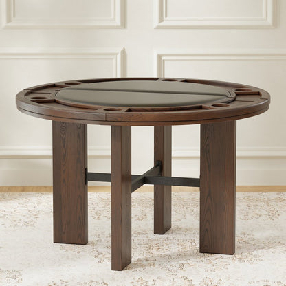 Georgio Dining and Game Table in Walnut Finish with Black Faux Leather Insert