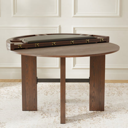 Georgio Dining and Game Table in Walnut Finish with Black Faux Leather Insert