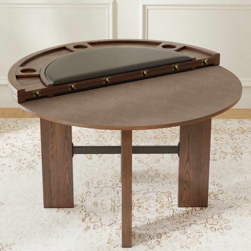 Georgio Dining and Game Table in Walnut Finish with Black Faux Leather Insert