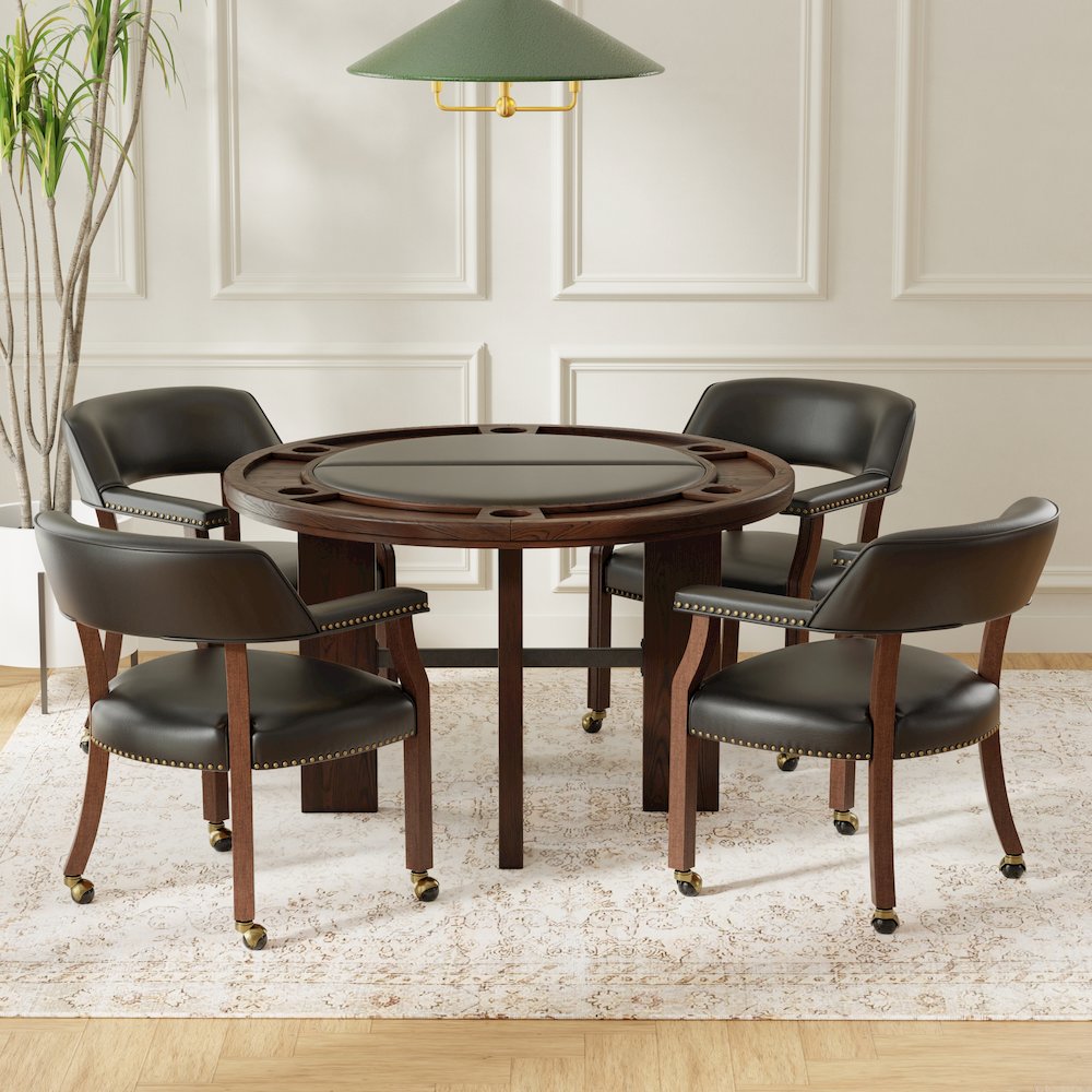 Georgio Dining and Game Table in Walnut Finish with Black Faux Leather Insert