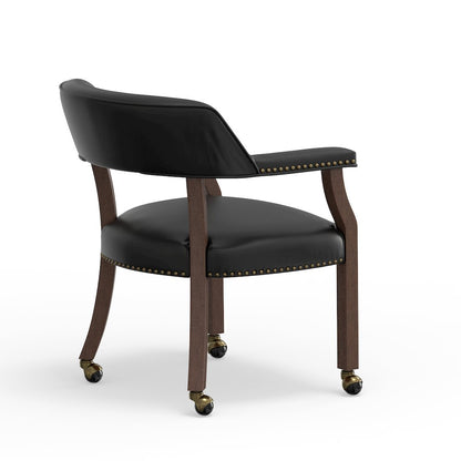 Georgio Dining and Game Chair in Walnut with Black Faux Leather