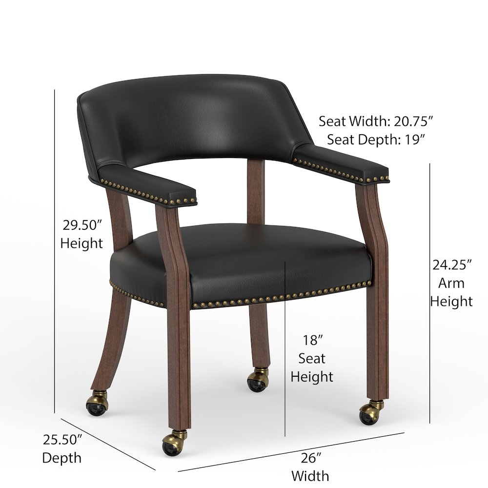 Georgio Dining and Game Chair in Walnut with Black Faux Leather