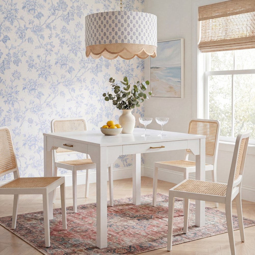 Annadale White Dining Table with Storage Drawer, Square Mahjong Game Table