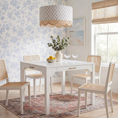Annadale White Dining Table with Storage Drawer, Square Mahjong Game Table