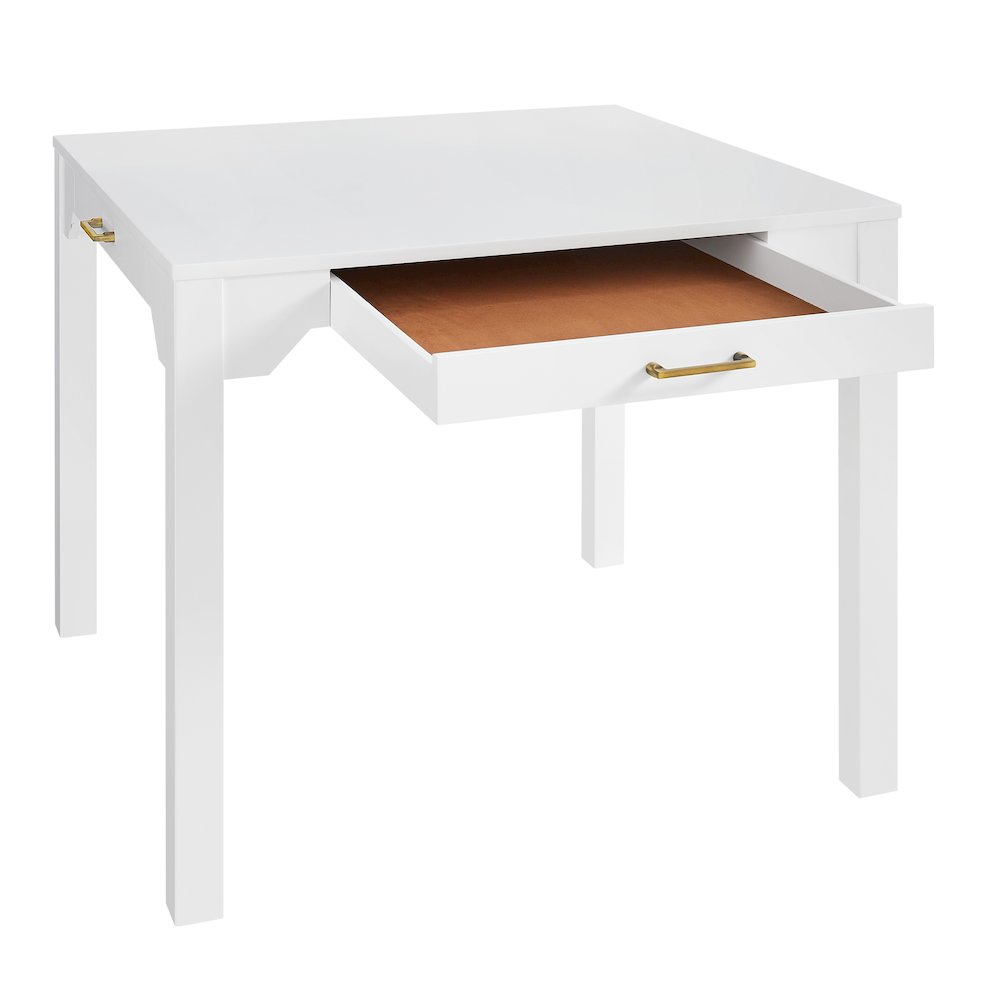 Annadale White Dining Table with Storage Drawer, Square Mahjong Game Table