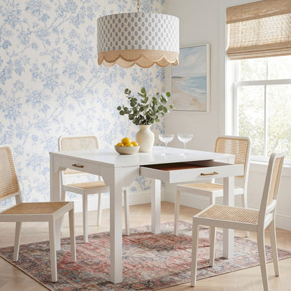 Annadale White Dining Table with Storage Drawer, Square Mahjong Game Table