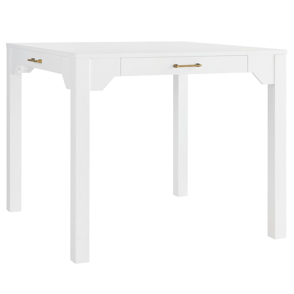 Annadale White Dining Table with Storage Drawer, Square Mahjong Game Table