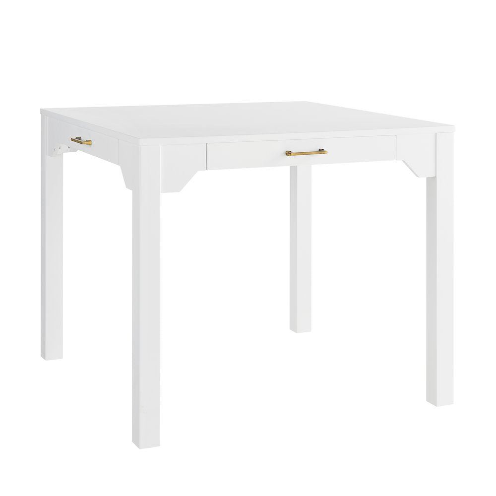 Annadale White Dining Table with Storage Drawer, Square Mahjong Game Table