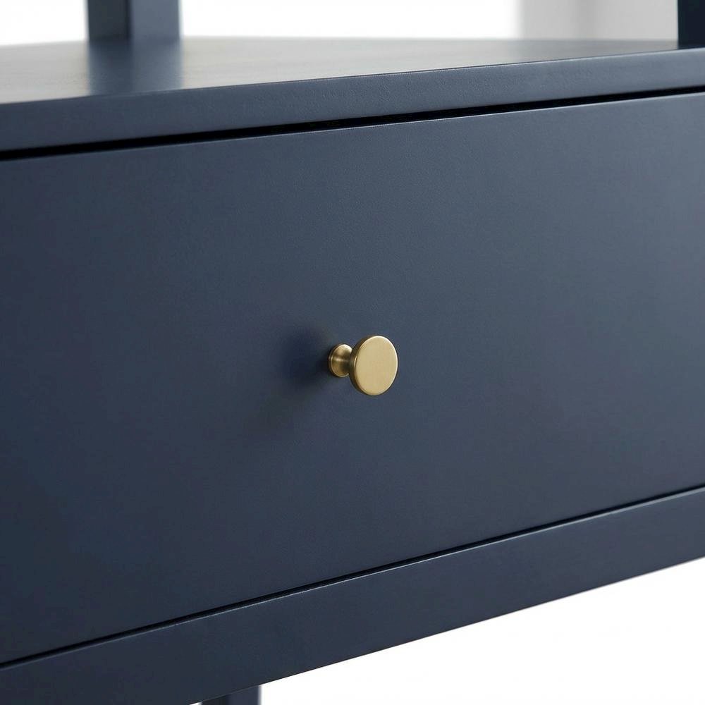 Midnight Blue Nightstand with Gold Hardware, Casual Farmhouse Style