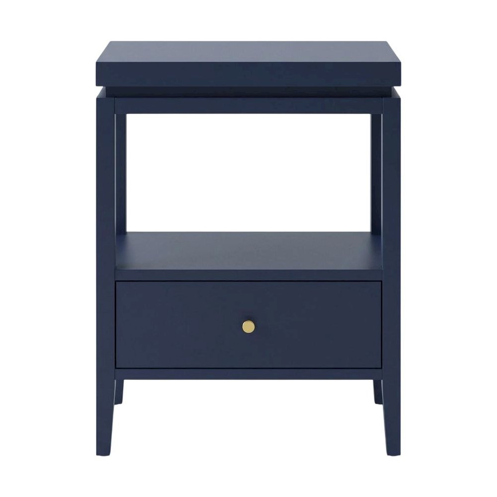 Midnight Blue Nightstand with Gold Hardware, Casual Farmhouse Style