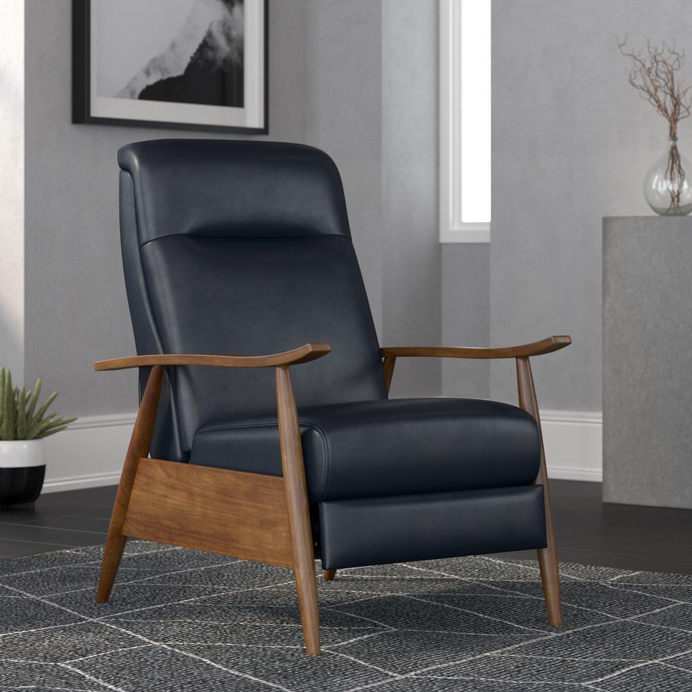 Solaris Wood Arm Push Back Recliner - Midnight Blue