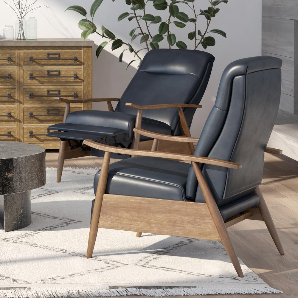 Solaris Wood Arm Push Back Recliner - Midnight Blue