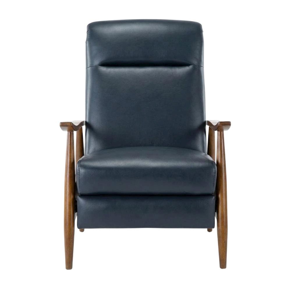 Semi-Leather Push Back Manual Recliner Chair with Wood Arms for Living Room