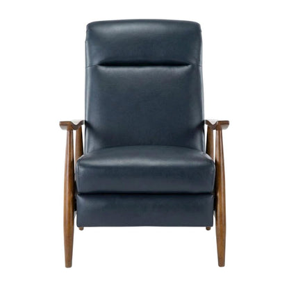 Semi-Leather Push Back Manual Recliner Chair with Wood Arms for Living Room
