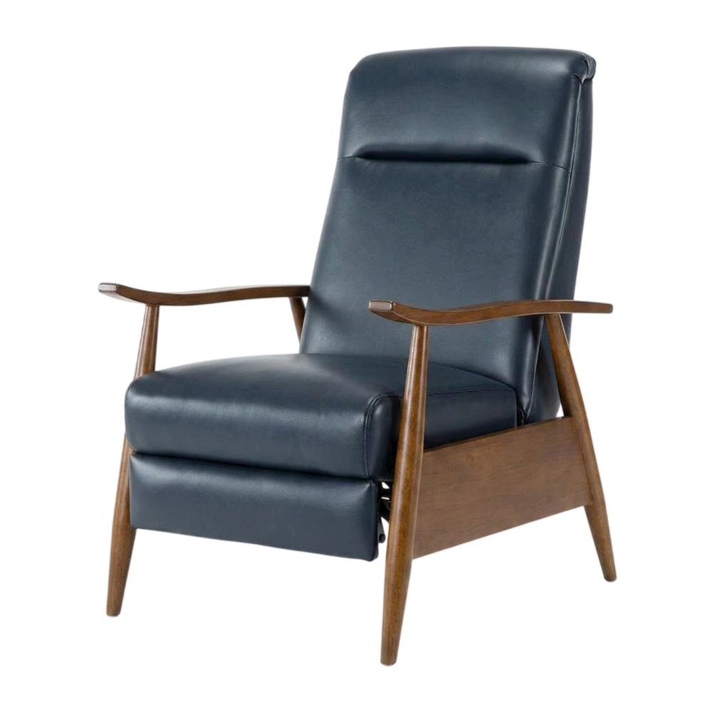Semi-Leather Push Back Manual Recliner Chair with Wood Arms for Living Room