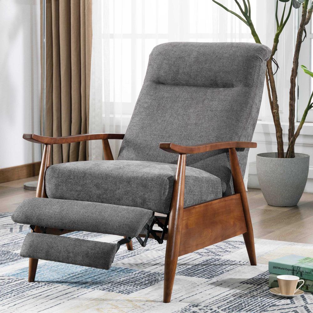Soren Wood Arm Push Back Recliner - Charcoal