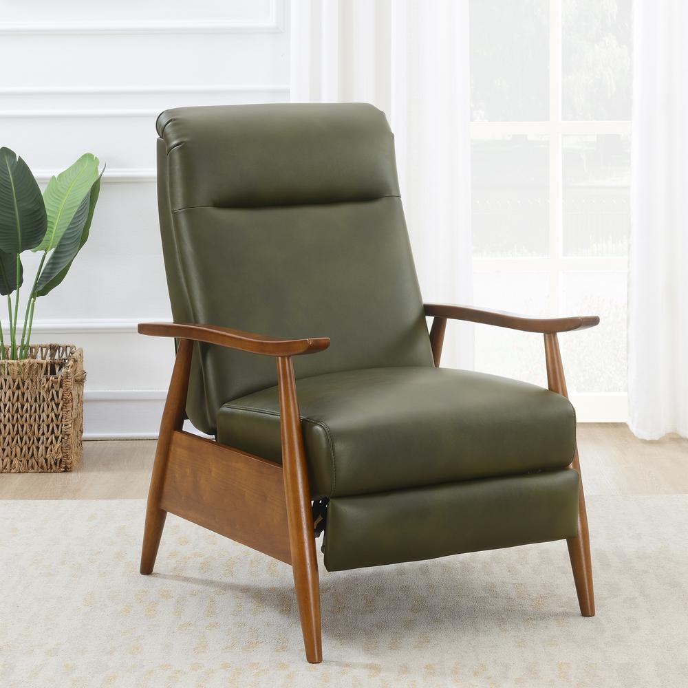 Solaris Wood Arm Push Back Recliner - Fern Green