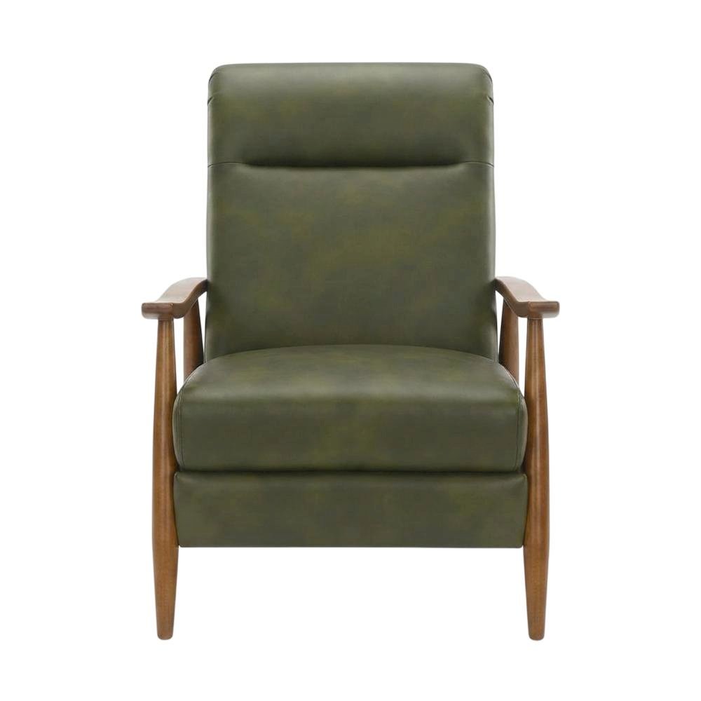 Leather-Gel Wood-Arm Push-Back Recliner Chair for Living Room, Fern Green