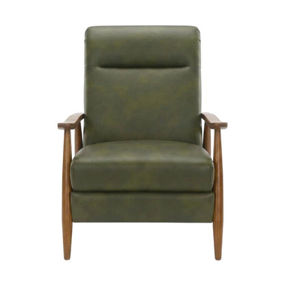 Leather-Gel Wood-Arm Push-Back Recliner Chair for Living Room, Fern Green