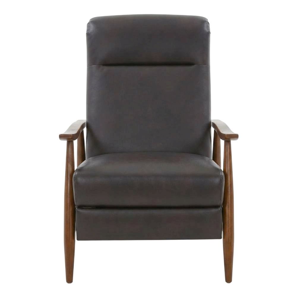Semi-Leather Recliner Chair with Wood Arms, Push-Back for Living Room