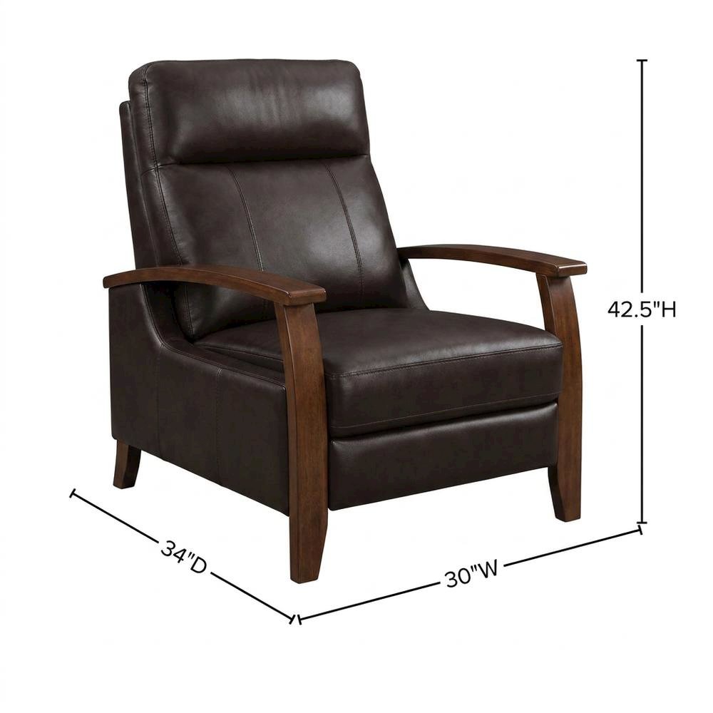 Semi-Leather Recliner Chair with Wood Arms, Push-Back for Living Room