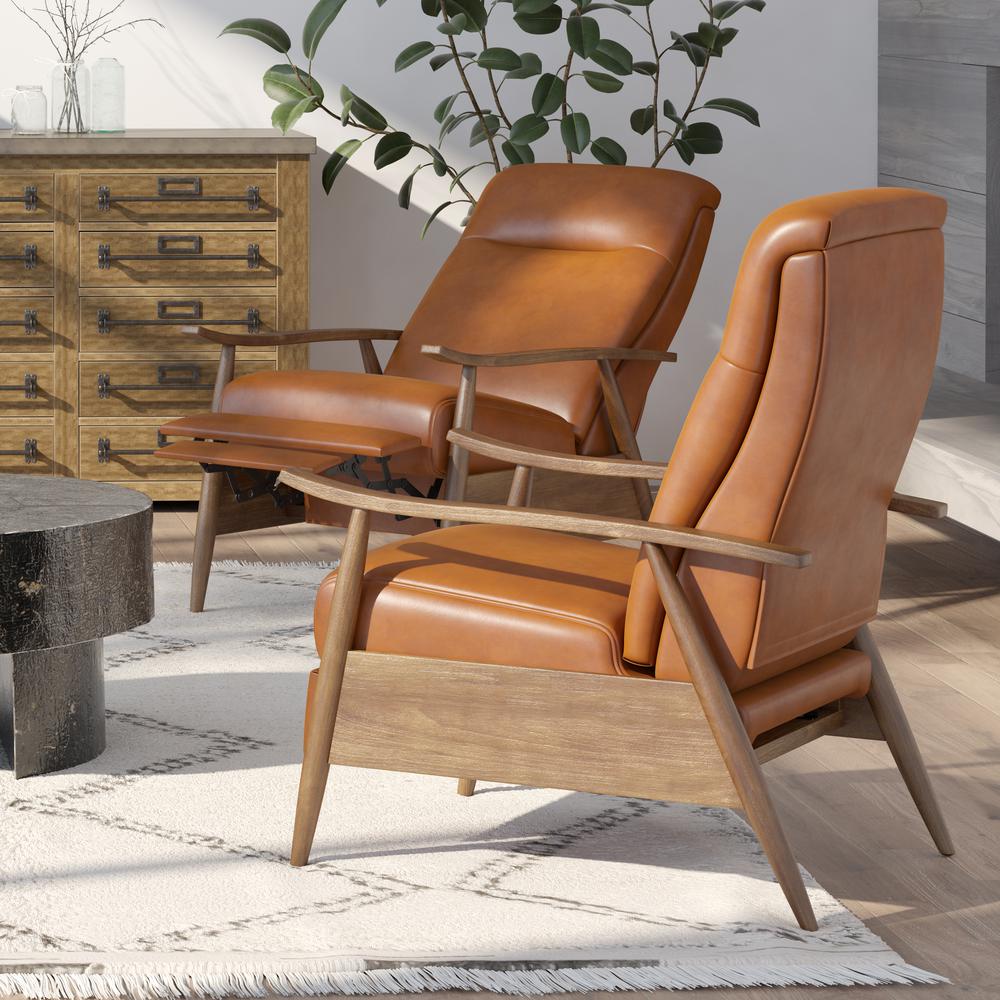 Solaris Wood Arm Push Back Recliner - Caramel