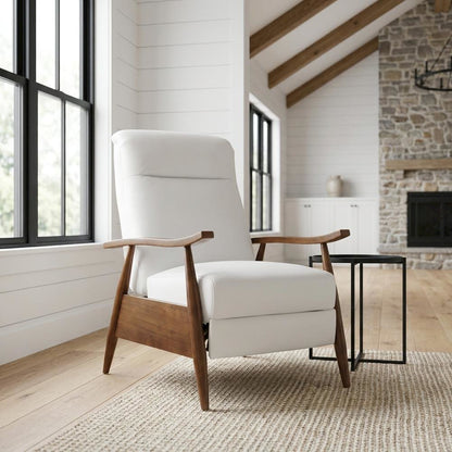 Semi-Leather Push Back Recliner Chair with Wood Arms for Living Room