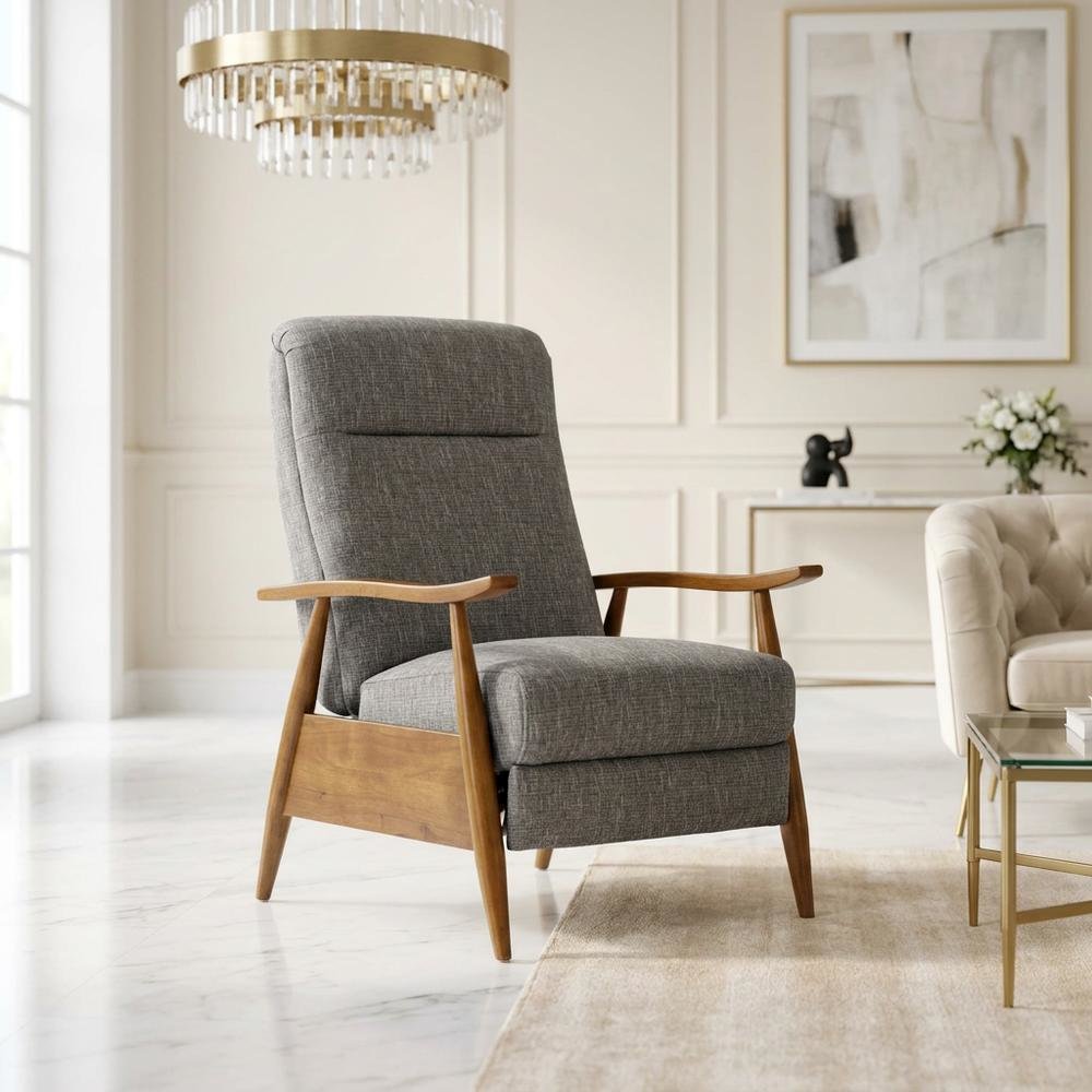 Performance Fabric Push Back Recliner Chair with Wood Arms for Living Room
