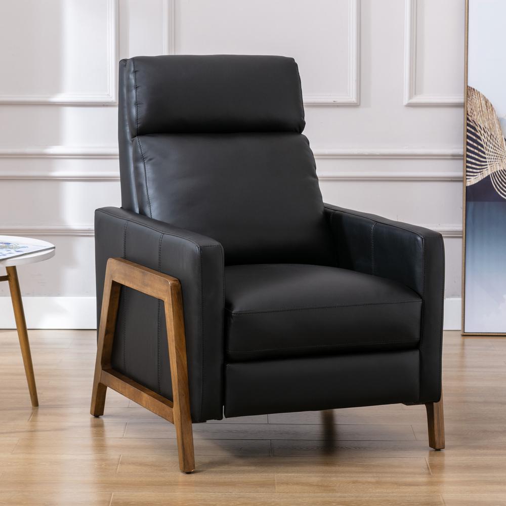Reed Leather Push Back Recliner - Black
