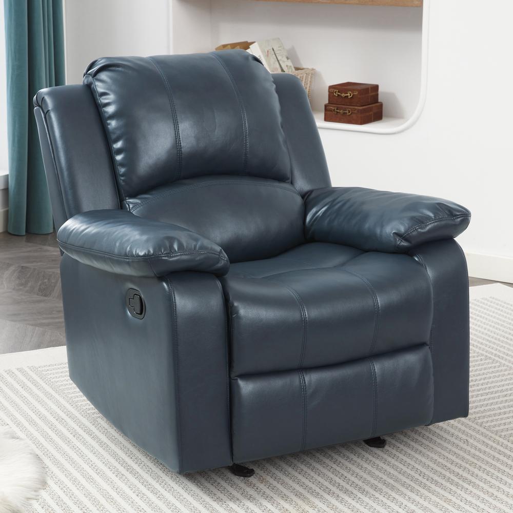 Clifton Midnight Blue Leather Gel Glider Rocker Recliner