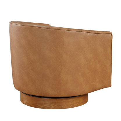 Irving Saddle Faux Leather Wood Base Barrel Swivel Chair