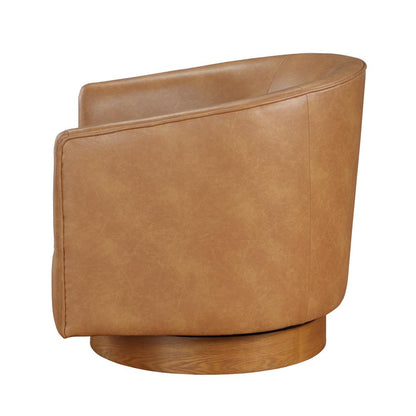 Irving Saddle Faux Leather Wood Base Barrel Swivel Chair