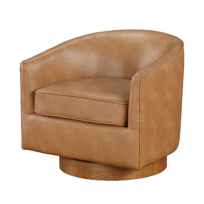 Irving Saddle Faux Leather Wood Base Barrel Swivel Chair