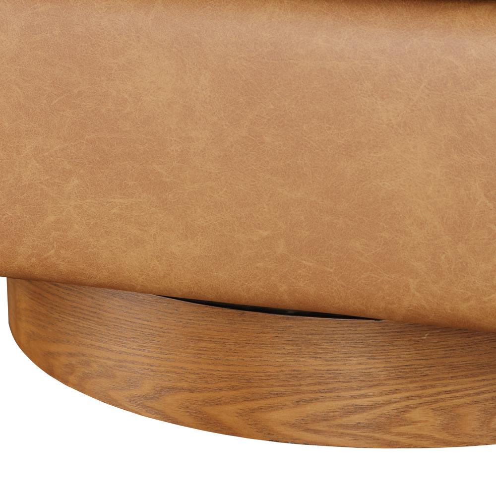 Irving Saddle Faux Leather Wood Base Barrel Swivel Chair