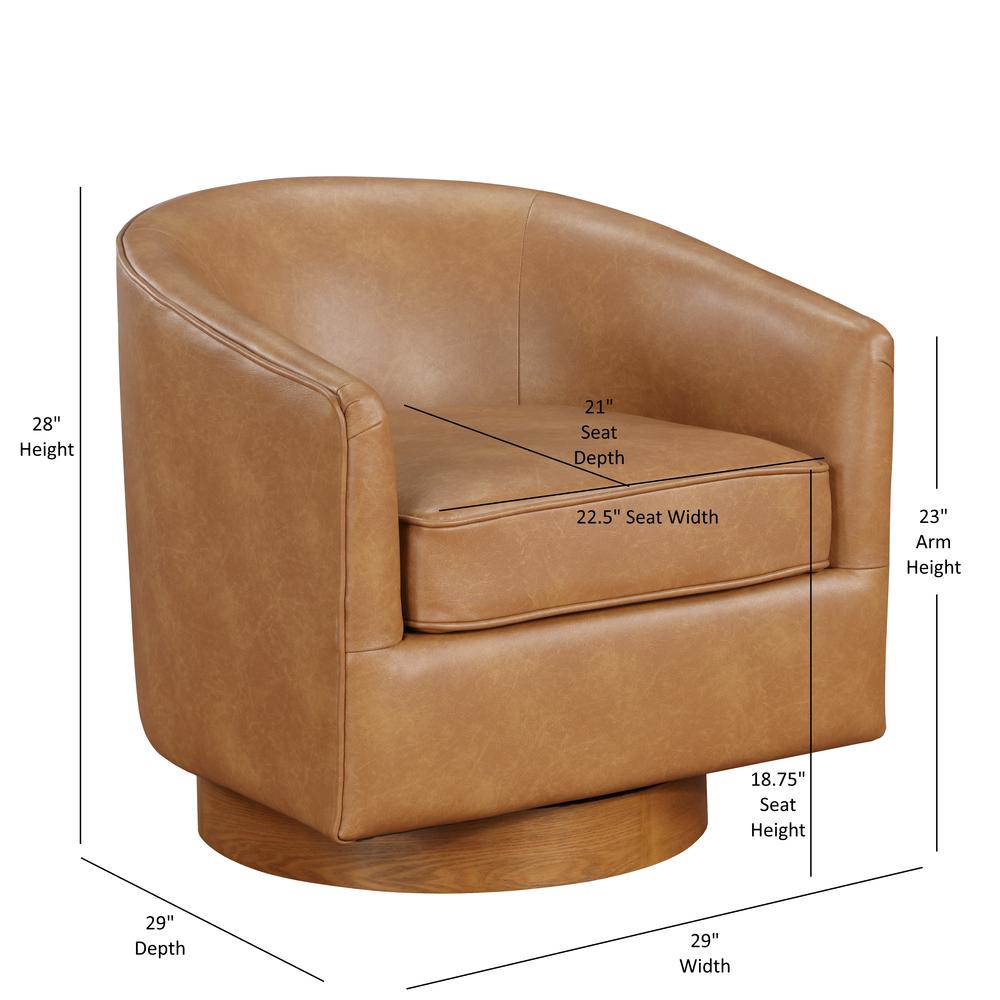 Irving Saddle Faux Leather Wood Base Barrel Swivel Chair
