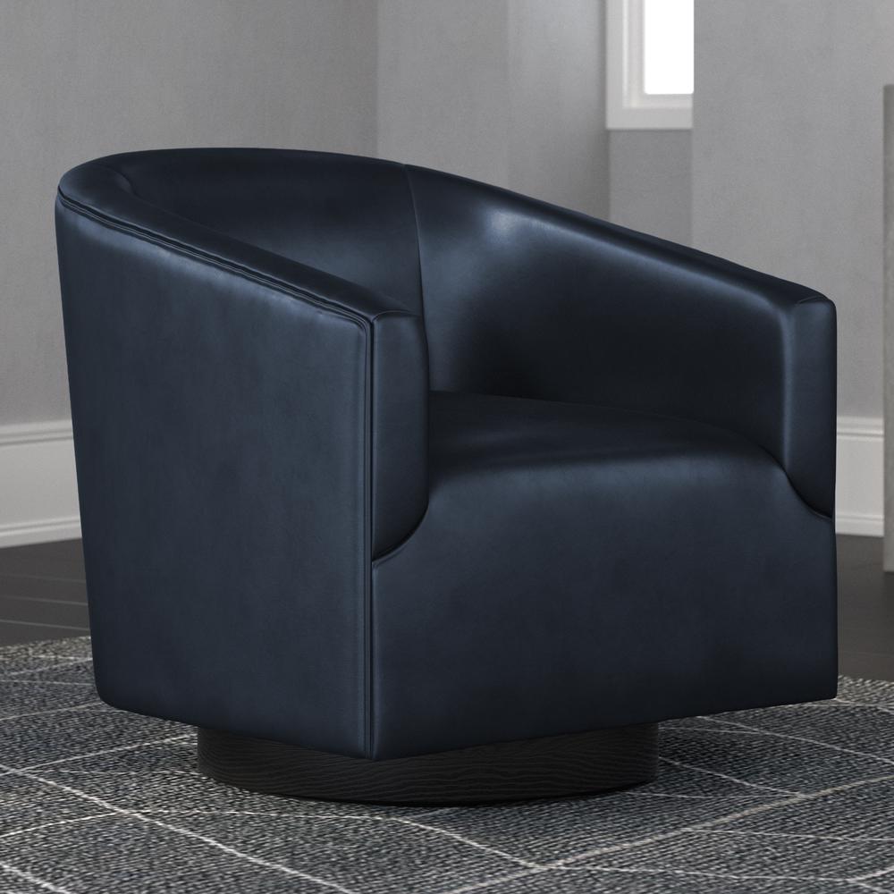 Gaven Midnight Blue Wood Base Swivel Chair