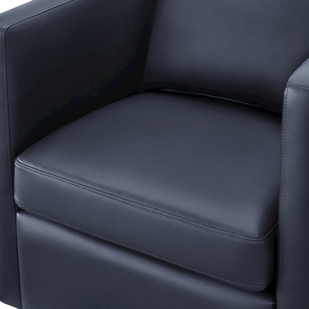 Sheldon Midnight Blue Faux Leather Swivel Barrel Chair