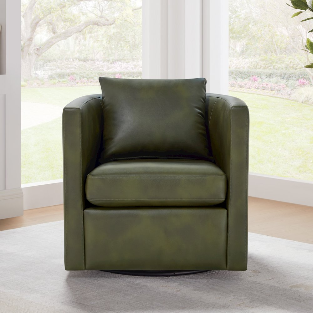 Sheldon Fern Green Faux Leather Swivel Barrel Chair