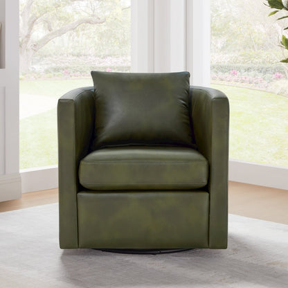 Sheldon Fern Green Faux Leather Swivel Barrel Chair