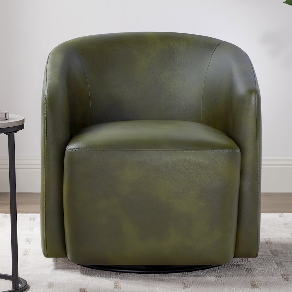 Amhurst Fern Green Faux Leather Swivel Barrel Chair