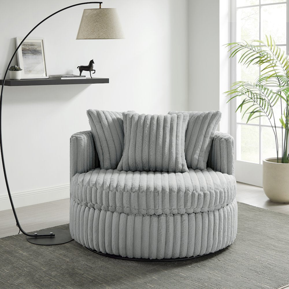 Meryl Ultra Plush Wide Cord-like Oversized Swivel Barrel Chair
